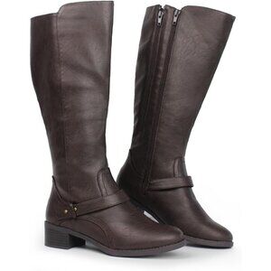 Hawkwell Women's Brown Wide Calf Knee High Double Zipper Synthetic Riding Boots